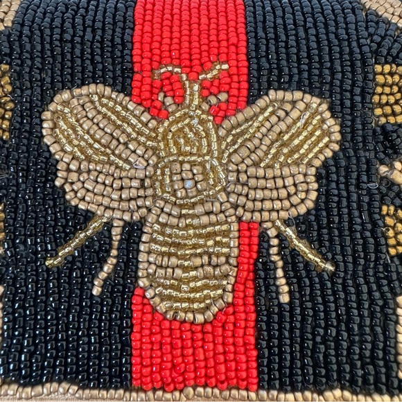 Shirdee Beaded Leopard Bee Red Black Stripe Clutch Shoulder Bag - Picture 3 of 6